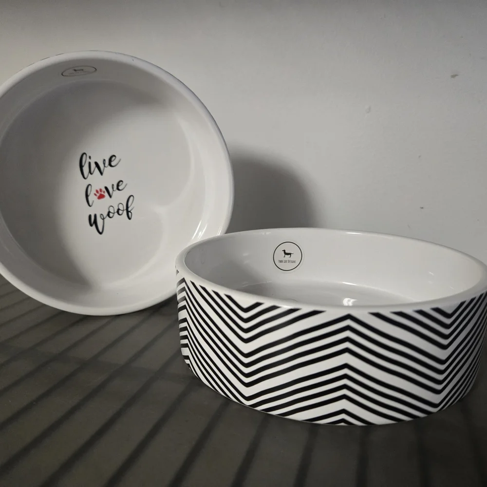 Black and White Ceramic Dog Bowl 2pc Set By Park Life Designs Medium